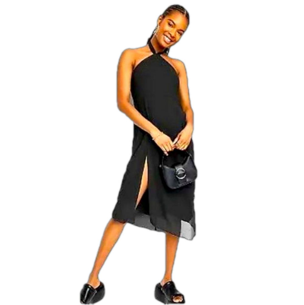 Wild Fable Black Chiffon High Neck Sleeveless Dress XS